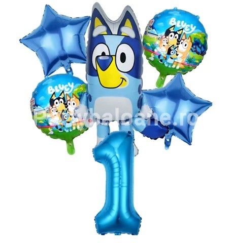 Set 6 baloane folie Bluey cu cifra 1