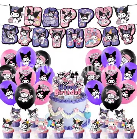 SET HELLO KITTY KUROMI – BALOANE , BANNER , TOPPER TORT , SCOBITORI TORT – 32 BUCATI