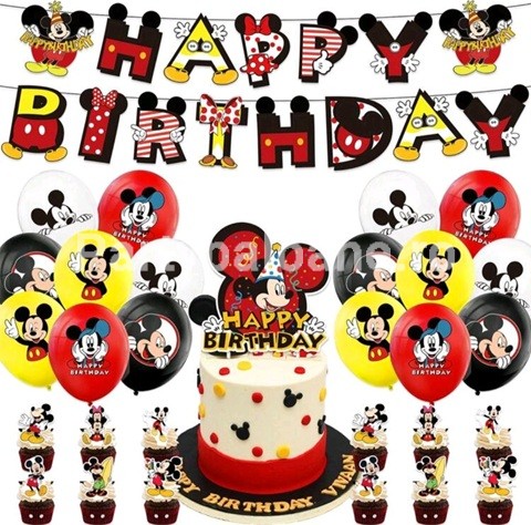 SET MICKEY – BALOANE , BANNER , TOPPER TORT , SCOBITORI TORT – 30 BUCATI