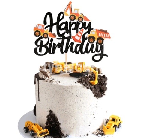 TOPPER PENTRU TORT HAPPY BIRTHDAY MASINI DE CONSTRUCTIE