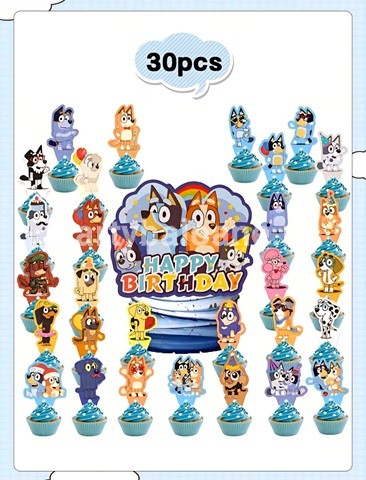 SET 29 SCOBITORI DECORATIVE SI TOPPER PENTRU TORT BLUEY