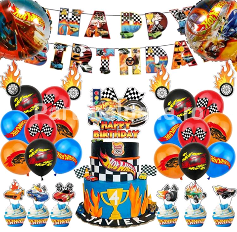SET RACING , MASINI DE CURSE – BANNER , TOPPER TORT , SCOBITORI TORT , BALOANE – 52 BUCATI