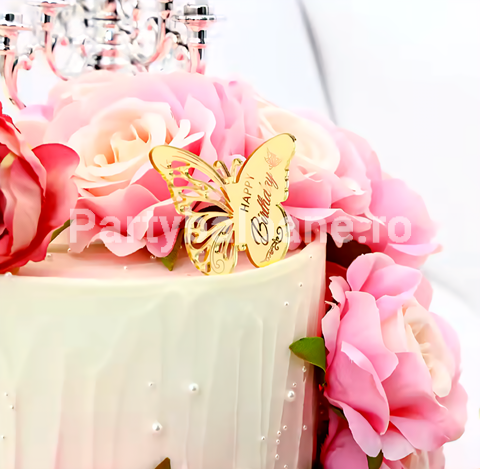 TOPPER HAPPY BIRTHDAY IN FORMA DE INIMA FLUTURE