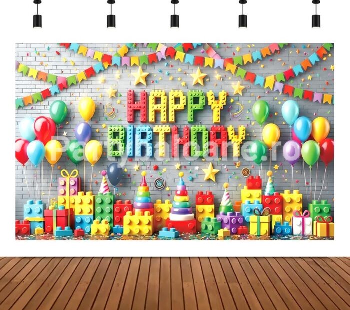 BACKGROUND TEXTIL PENTRU ARANJAMENT ARCADA HAPPY BIRTHDAY , CUBURI - COD 523B