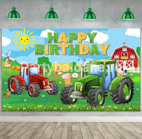 BACKGROUND TEXTIL PENTRU ARANJAMENT ARCADA HAPPY BIRTHDAY FERMA , TRACTOR - ANIMALE COD 519