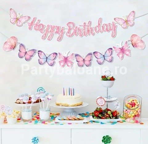 BANNER HAPPY BIRTHDAY - FLUTURI PASTEL