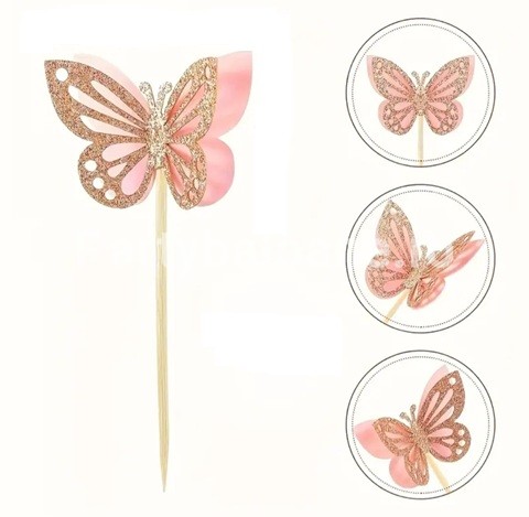 SET 12 SCOBITORI DECORATIVE – FLUTURI ROZ CU GLITTER