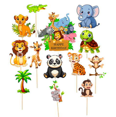SET 13 TOPPERE PENTRU TORT - HAPPY BIRTHDAY ANIMALE SAFARI