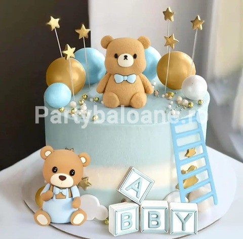 SET 22 DE TOPPERE 3D PENTRU TORT CU URS BLEU , BILE , CUBURI BABY , SCARA - TOP 113