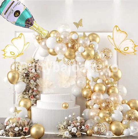 SET GHIRLANDA BALOANE , TRANSPARENTE CU CONFETTI , ALB , AURIU CHROME - 181 BALOANE