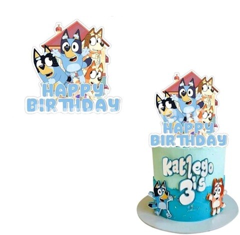 TOPPER PENTRU TORT HAPPY BIRTHDAY BLUEY SI BINGO