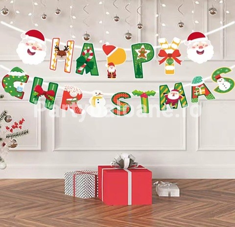 Decoratiune de Craciun , Tip Banner, 16 Piese, pentru Usa sau Perete, Multicolor, Sfoara Inclusa 