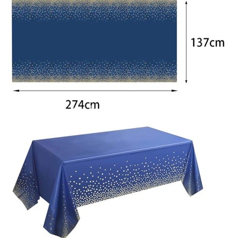 FATA DE MASA ALBASTRU CU IMPRIMEU - CONFETTI AURII 137x274CM