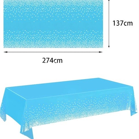 FATA DE MASA BLEU CU IMPRIMEU - CONFETTI ARGINTII 137x274CM