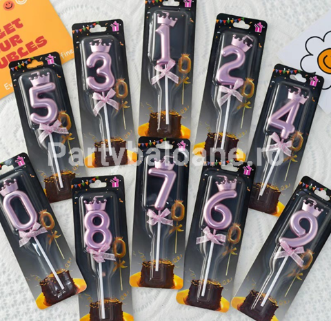 LUMANARI TORT - ROZ LILA CU CORONITA - CIFRELE 0-9