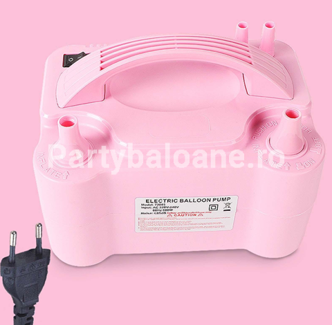 Pompa Electrica Pentru Umflat Baloane, 600 W, Doua Capete de Umflat, din Plastic, 19.5 x 14 x 13 cm, Roz