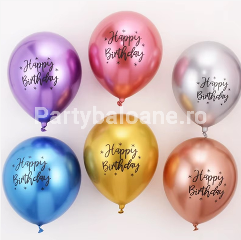 SET 10 BALOANE LATEX MULTICOLOR CHROME - HAPPY BIRTHDAY 23 CM