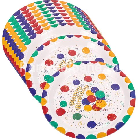 Set 10 Farfurii de Unica Folosinta , din Carton , 18 cm , Model Happy Birthday , Multicolor
