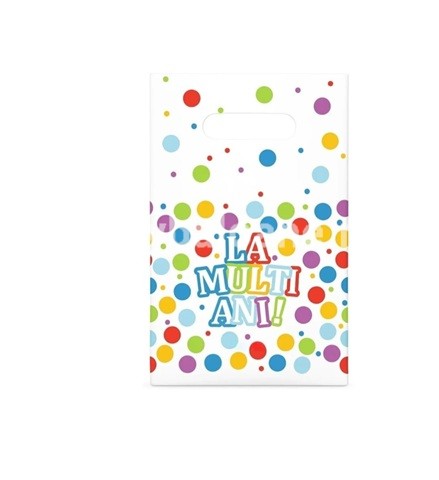 Set 10 Pungi de Cadou , Colectia LA MULTI ANI , 16.5 x 25 cm , din Plastic , Multicolor