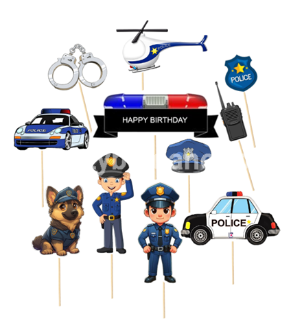 Set 11 toppere pentru tort - tematica politie