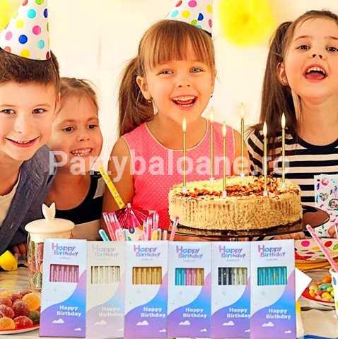 Set 6 Lumanari de Tort din Parafina , 10 x 0.5 cm , Culori pastelate - Nuante variate