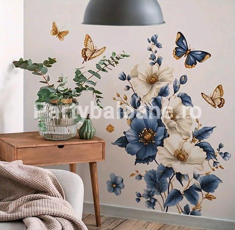 Sticker decorativ pentru perete - flori si fluturi cod 467