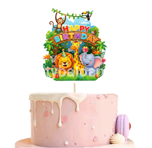 TOPPER PENTRU TORT HAPPY BIRTHDAY TEMATICA ANIMALE SAFARI , JUNGLA