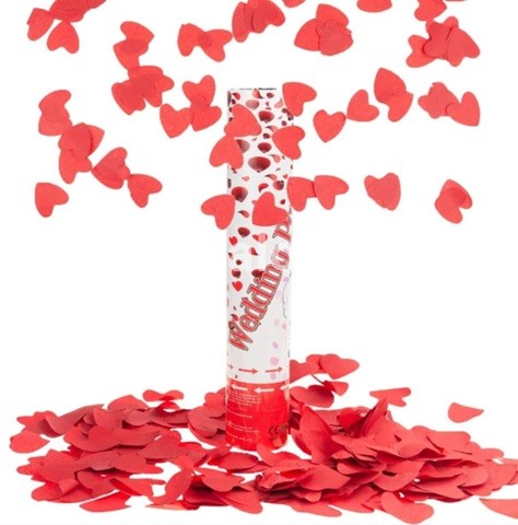 Tun Confetti Model Wedding Popper Inimi , 40 cm , Ambalaj din Carton , Eliberare prin Rasucire , Rosu