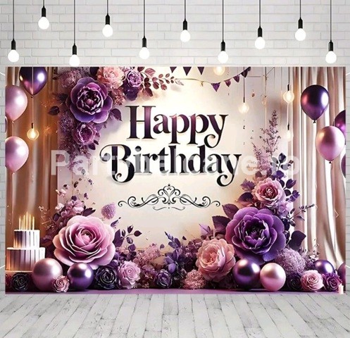 BACKGROUND TEXTIL PENTRU ARANJAMENT ARCADA HAPPY BIRTHDAY CU FLORI - COD 543