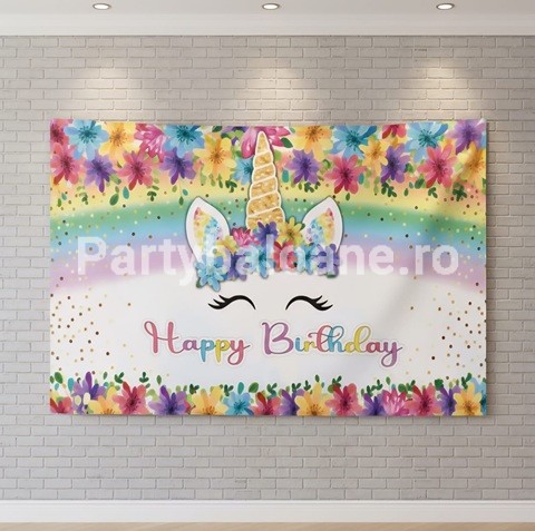 BACKGROUND TEXTIL PENTRU ARANJAMENT ARCADA HAPPY BIRTHDAY UNICORN