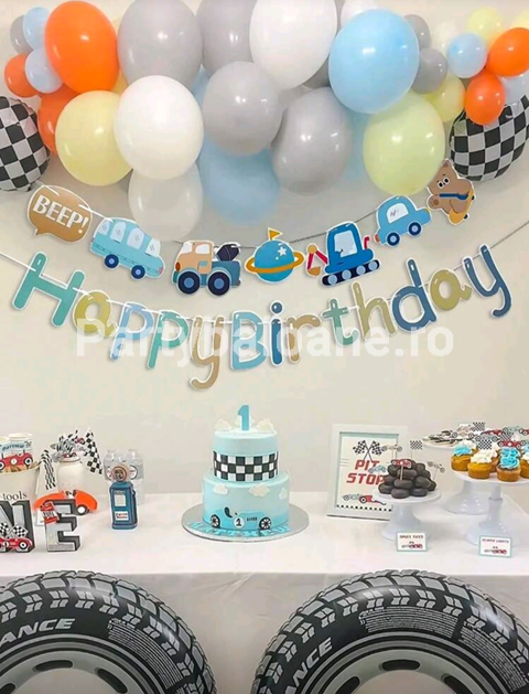 BANNER HAPPY BIRTHDAY CU MASINI , UTILAJE