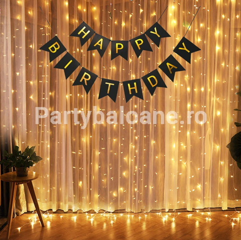 BANNER HAPPY BIRTHDAY NEGRU CU TEXT AURIU