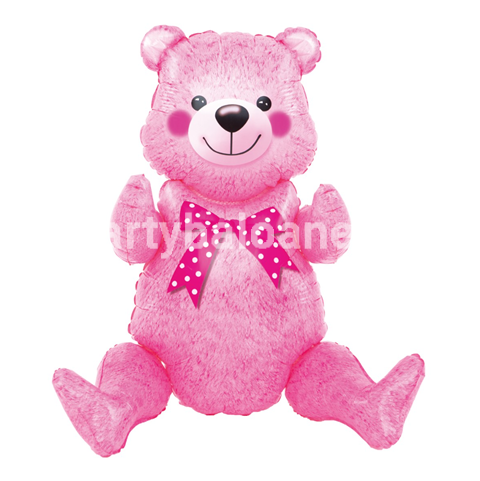 Balon din Folie Metalizata, Figurina Animalute, Model Ursulet Asezat Roz