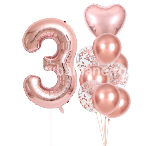 SET 10 BALOANE ROSE GOLD CU CIFRA 3