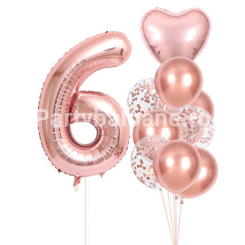 SET 10 BALOANE ROSE GOLD CU CIFRA 6