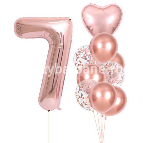 SET 10 BALOANE ROSE GOLD CU CIFRA 7