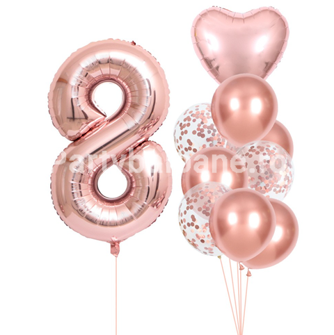 SET 10 BALOANE ROSE GOLD CU CIFRA 8