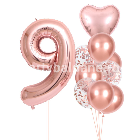 SET 10 BALOANE ROSE GOLD CU CIFRA 9