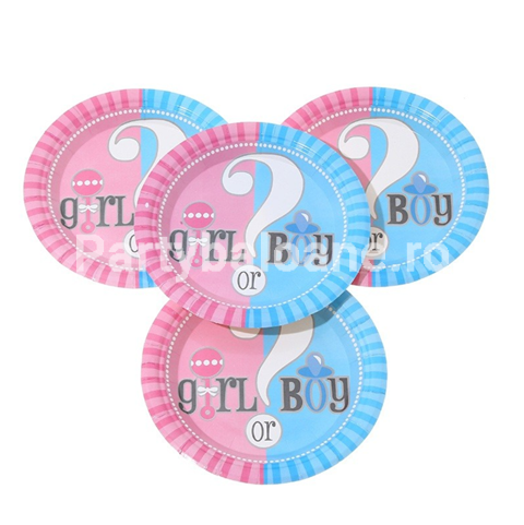 Set 10 Farfurii Gender Reveal, Girl or Boy, din Carton, 18 cm