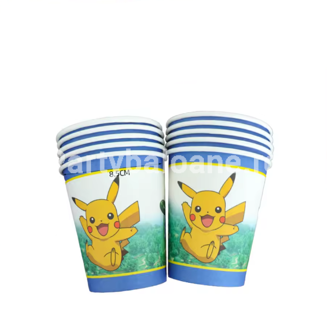 Set 10 pahare din carton cu Pokemon - 18 CM