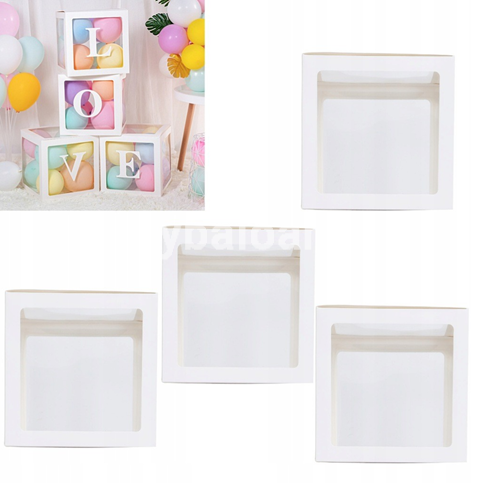 Set 4 cutii pentru baloane - Transparente Contur Alb - 30 x 30 cm