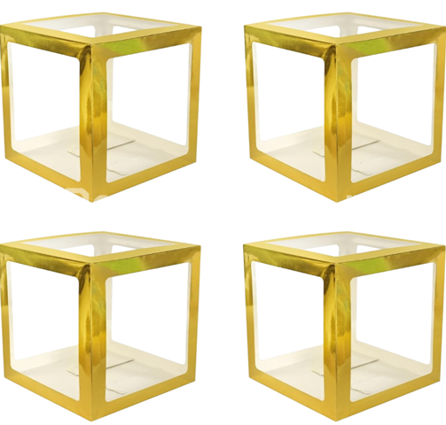 Set 4 cutii pentru baloane - Transparente Contur Auriu - 30 x 30 cm