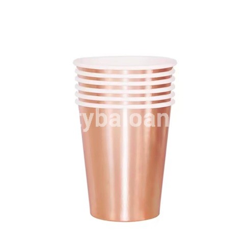 Set 6 Pahare din Carton – Rose Gold Metalizat, 270 ml, Biodegradabile