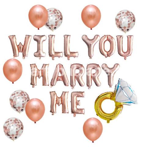 Set baloane decorative WILL YOU MARRY ME, set din 12 piese