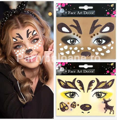 Sticker Temporar pentru Fata, pentru Machiaj, Face Art, Halloween, Teatru, Model Caprioara