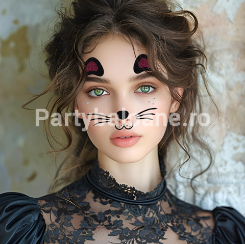 Sticker Temporar pentru Fata, pentru Machiaj, Face Art, Halloween, Teatru, Model Pisica, Mov