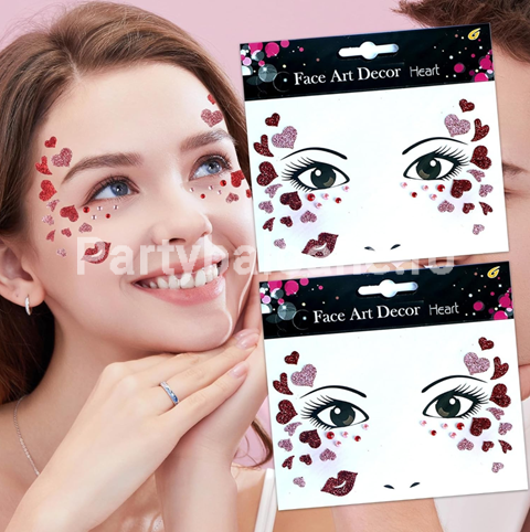 Sticker Temporar pentru Fata, pentru Machiaj, Face Art, Halloween, Teatru, Model cu Inimioare