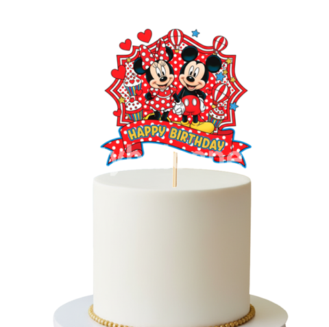TOPPER PENTRU TORT HAPPY BIRTHDAY - MINNIE SI MICKEY ROSU