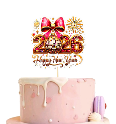 TOPPER PENTRU TORT HAPPY NEW YEAR 2026 AURIU-ROZ
