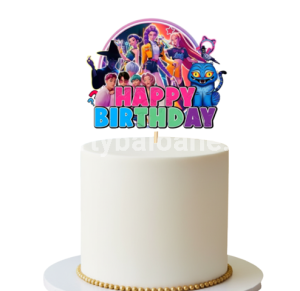 Topper Tort Kpop Demon Hunters &Amp; Saja Boys – Decor Petrecere Model 2 Topper Pentru Tort Din Carton Cu Tematica Kpop Demon Hunters Si Saja Boys Model 2, Dimensiune 14X11 Cm, Infipt Intr-Un Tort Aniversar.